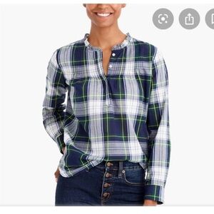 J Crew V Neck Poppver Plaid shirt Sz 4